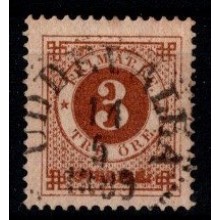 1877 - Sverige - AFA 17B - Frimærke - Ringtype uden posthorn på bagsiden - 3 øre brun - Stemplet.